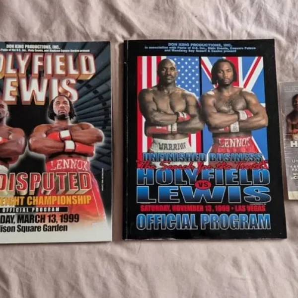 Holyfield Lewis Programs from both fights, ticket and keyring from 2nd fight