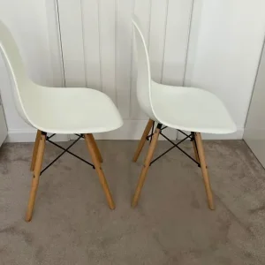 Set of 2 Eames Eiffel style dining chairs white - Image 2