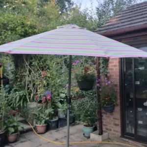 Parasol garden umbrella, 2m 88cm diameter, wind-up mechanism, brown metal base - Image 2