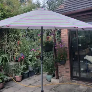 Parasol garden umbrella, 2m 88cm diameter, wind-up mechanism, brown metal base - Image 3