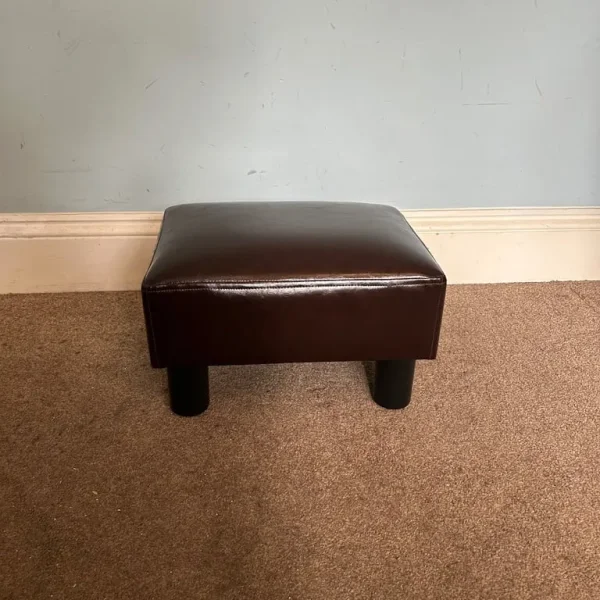 Vintage Footstool with Hidden Zip Pouch, Brown Leatherette