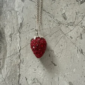 Necklace with Red Crystal Strawberry Pendant - Image 2