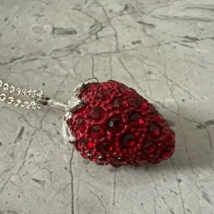 Necklace with Red Crystal Strawberry Pendant - Image 4