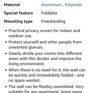 Black freestanding privacy screen, 260cm x 180cm - Image 3