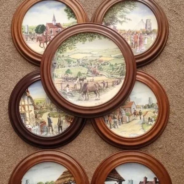 Set of 9 Royal Doulton Plates with Village Journey Frames