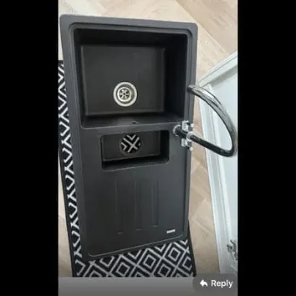 Black inset sink and taps