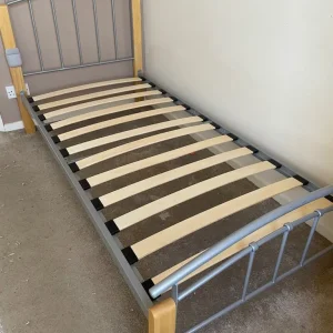 Silver and light wood single bed