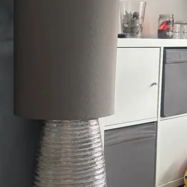 Tall grey floor lamp