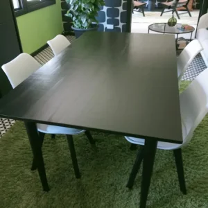 Black 4-6 seater kitchen/dining table and 4 white chairs - Image 2