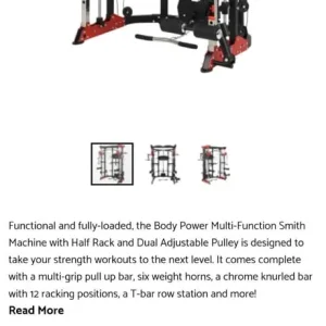 Bodypower multi function smith machine with half rack and dual adjustable pulley - Image 4