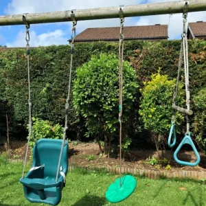 Rebo Outdoor Swing Set with Wooden Platform and Slide - Image 2