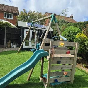 Rebo Outdoor Swing Set with Wooden Platform and Slide - Image 4