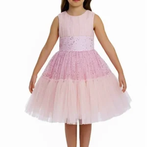 Pink sleeveless sequin girl dress with hair accessories - Image 2