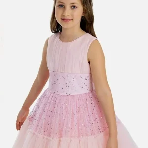 Pink sleeveless sequin girl dress with hair accessories